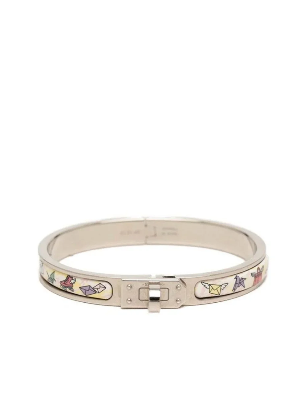 Hermes Mini Click Kelly PM Bracelet Bangle Silver Multicolor Metal Enamel